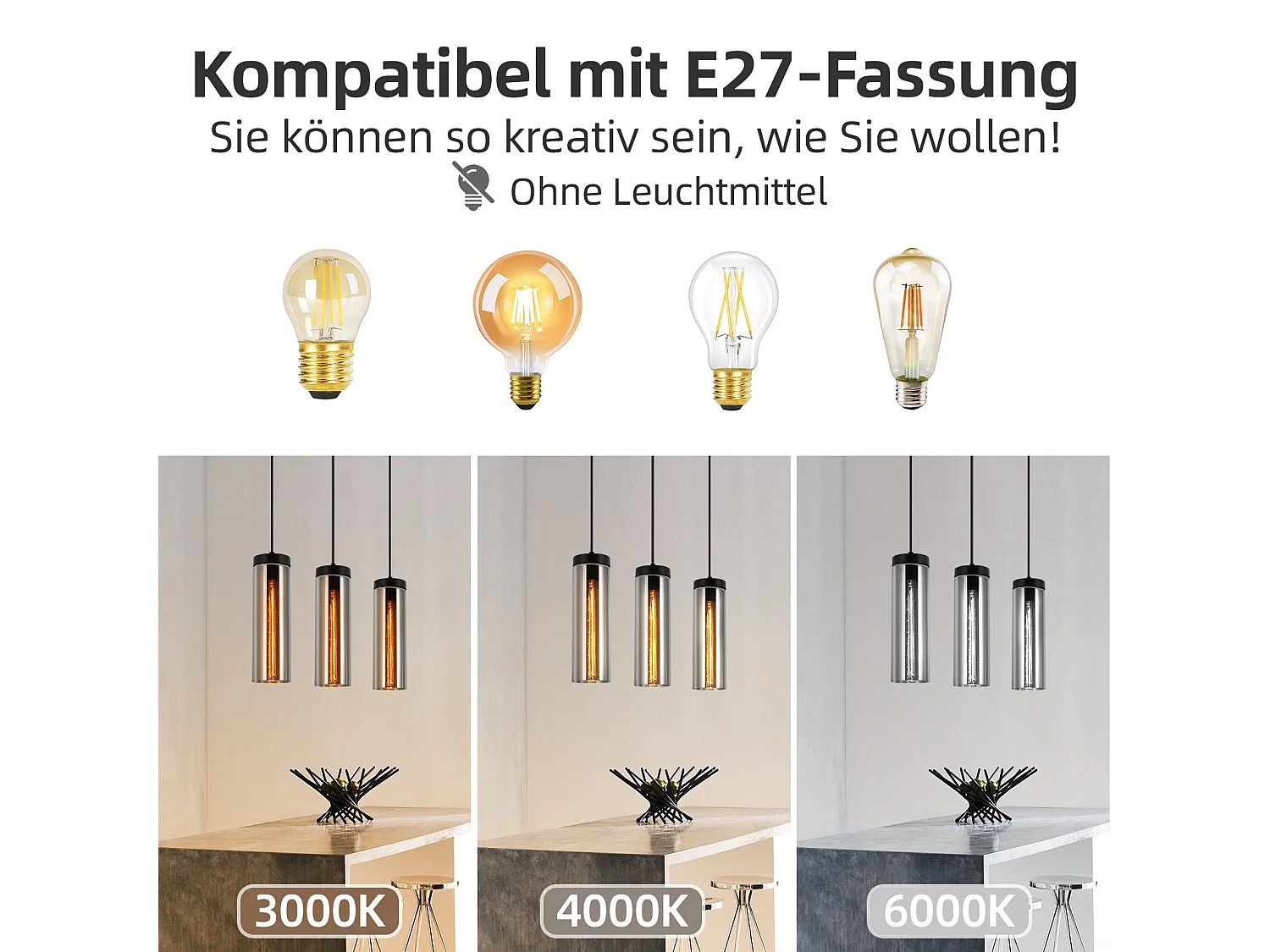 Lampe à Suspension Pour Table à Manger En Verre Noir Mat Rétro 3 Flammes E27