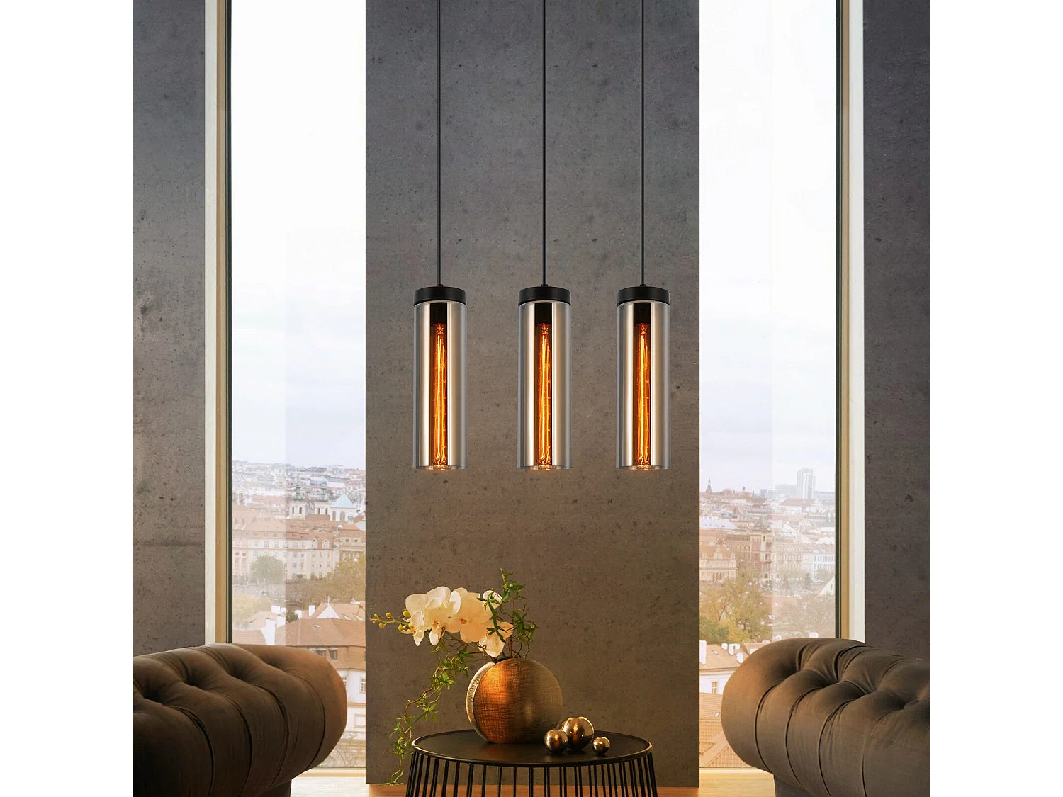 Lampe à Suspension Pour Table à Manger En Verre Noir Mat Rétro 3 Flammes E27