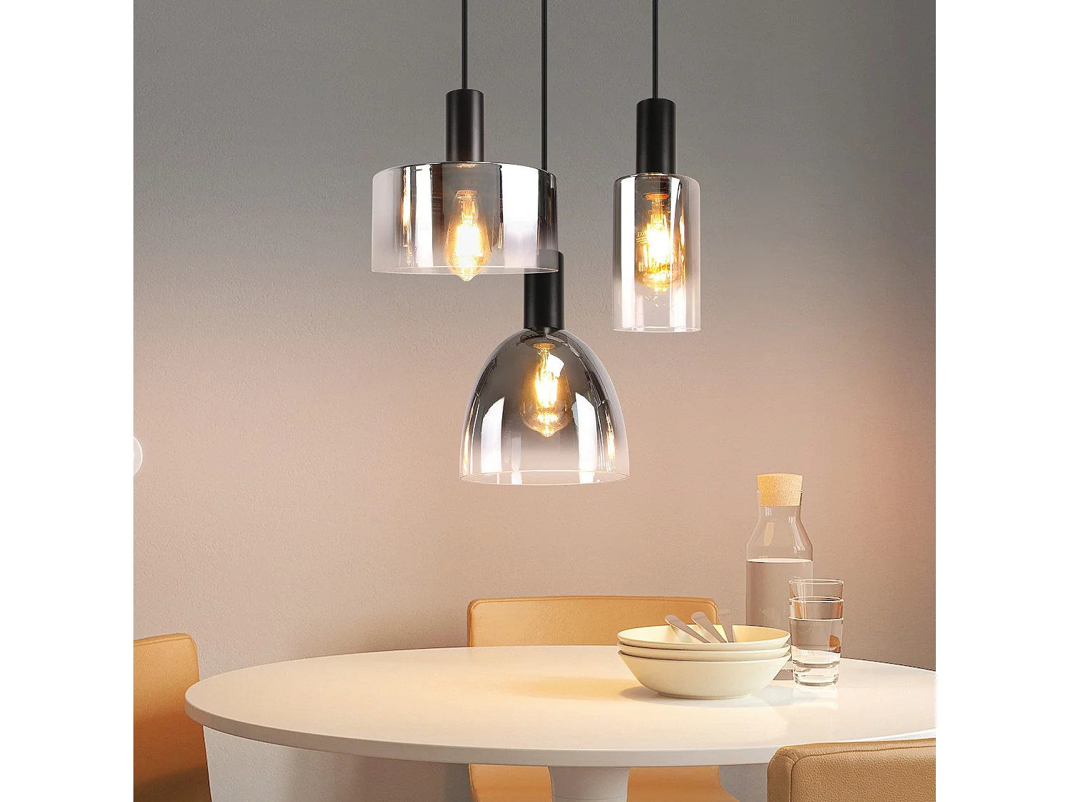 Vintage lampa wisząca do jadalni w kolorze dymu szarego szkła E27 z regulacją wysokości do salonu