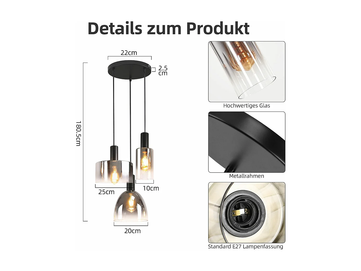 Vintage lampa wisząca do jadalni w kolorze dymu szarego szkła E27 z regulacją wysokości do salonu