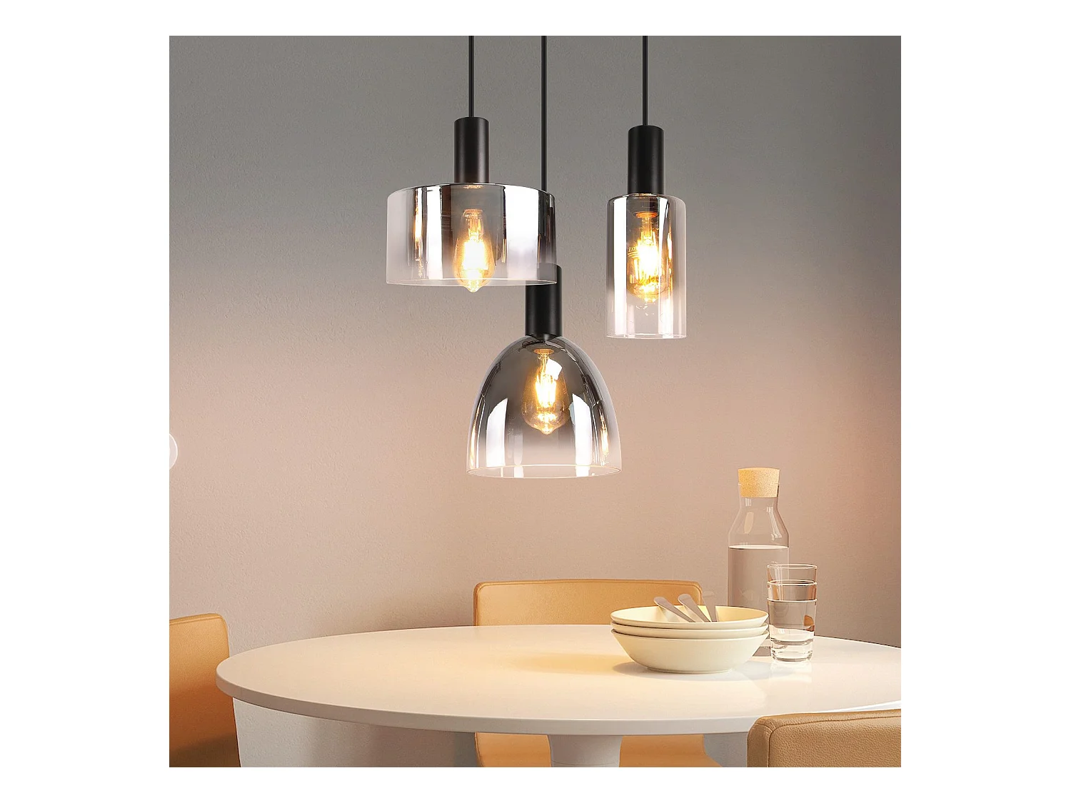 Lampe à Suspension Pour Table à Manger Vintage En Verre Gris Fumé E27 Réglable En Hauteur Pour Salon