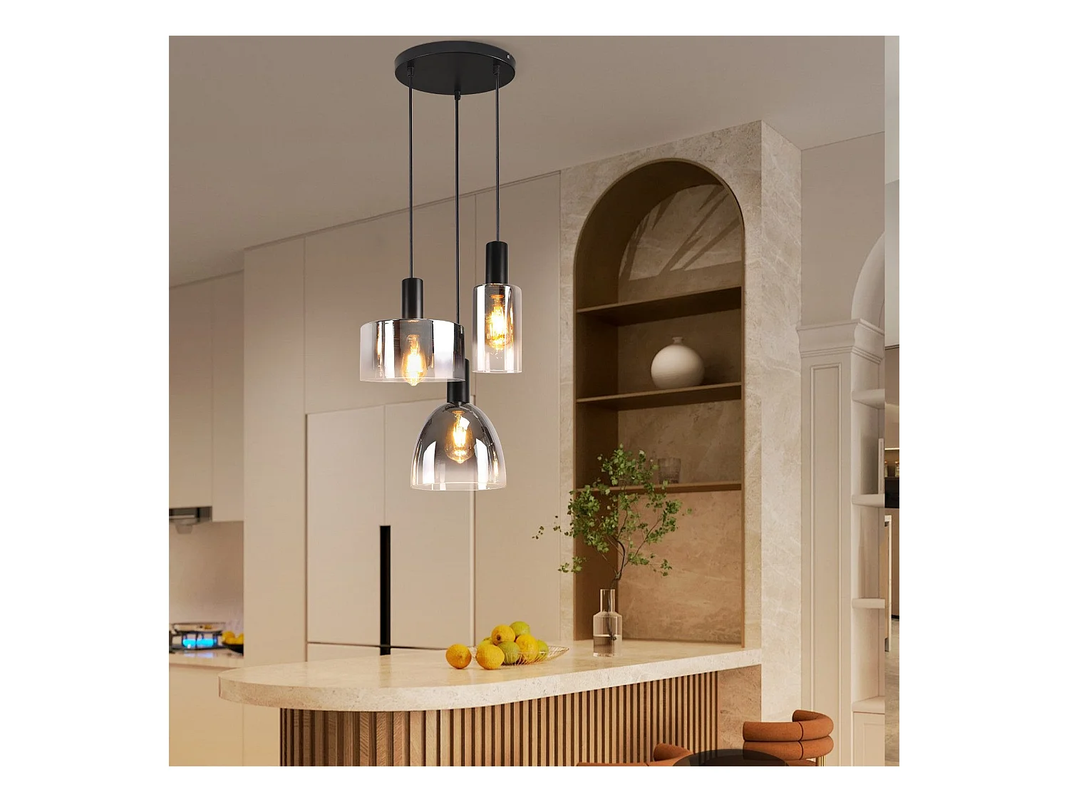 Lampe à Suspension Pour Table à Manger Vintage En Verre Gris Fumé E27 Réglable En Hauteur Pour Salon