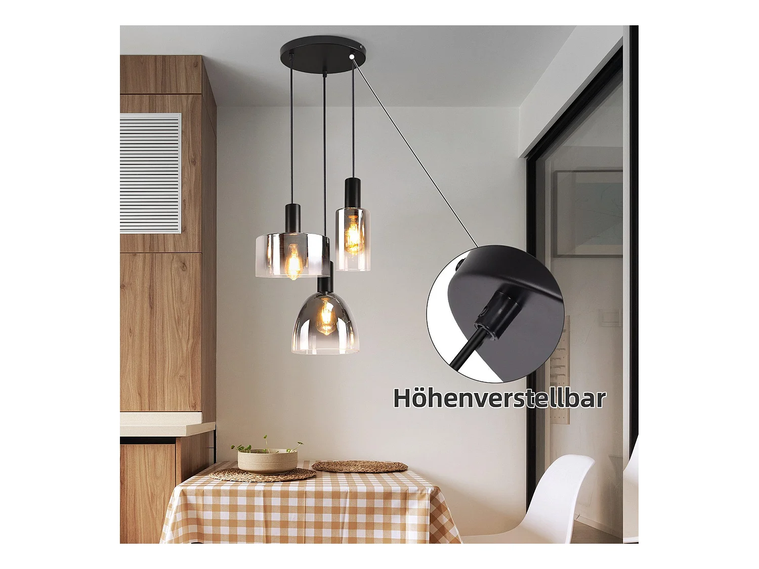 Lampe à Suspension Pour Table à Manger Vintage En Verre Gris Fumé E27 Réglable En Hauteur Pour Salon