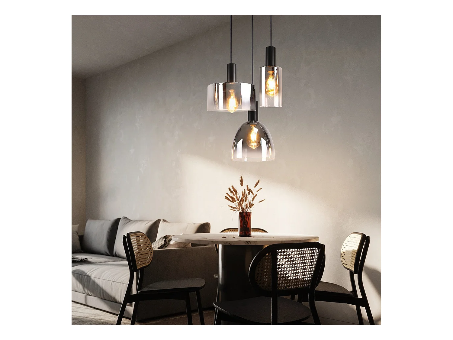 Lampe à Suspension Pour Table à Manger Vintage En Verre Gris Fumé E27 Réglable En Hauteur Pour Salon