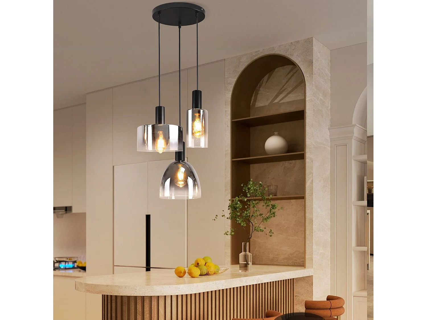 Lampe à Suspension Pour Table à Manger Vintage En Verre Gris Fumé E27 Réglable En Hauteur Pour Salon