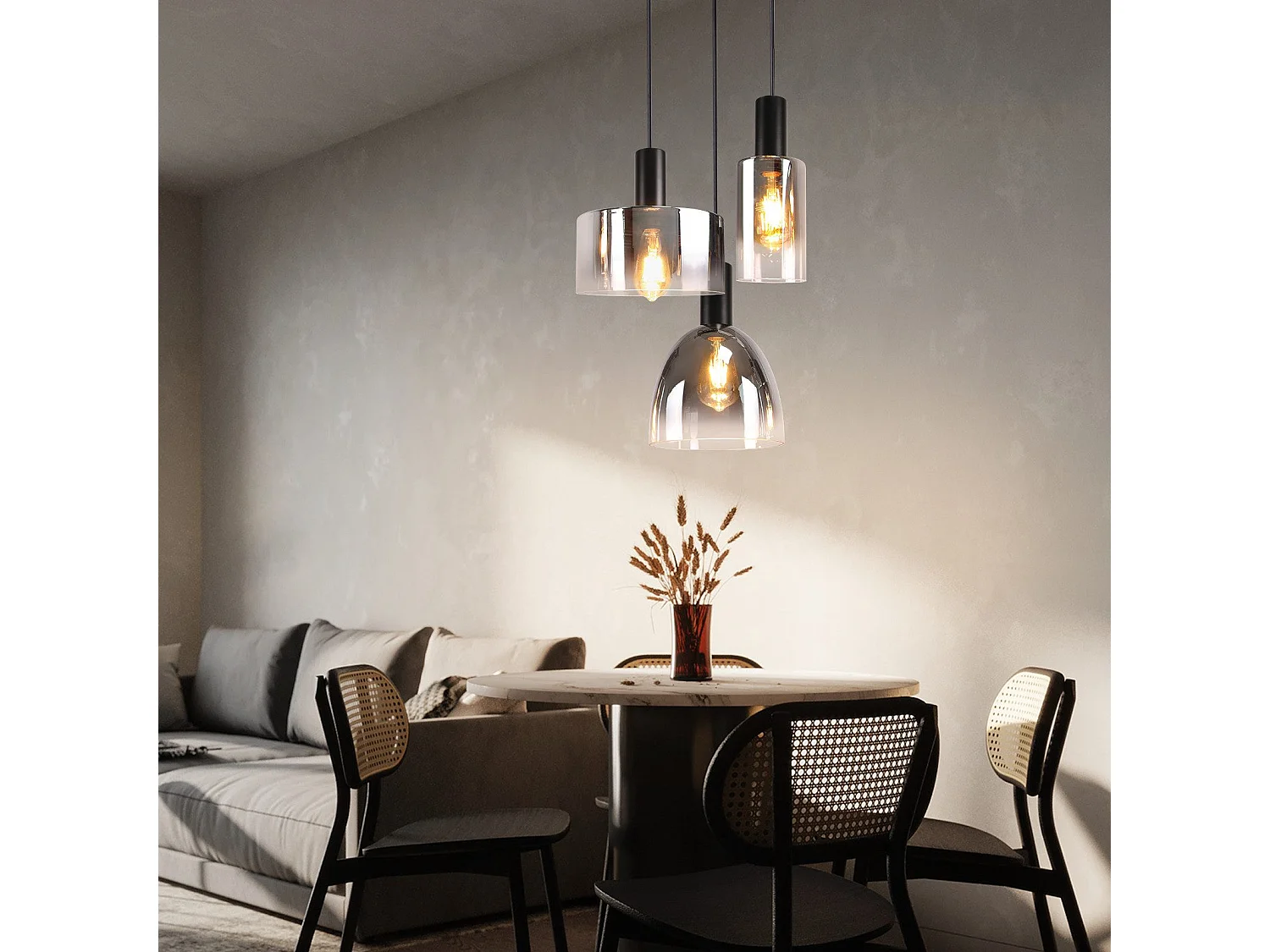 Lampe à Suspension Pour Table à Manger Vintage En Verre Gris Fumé E27 Réglable En Hauteur Pour Salon