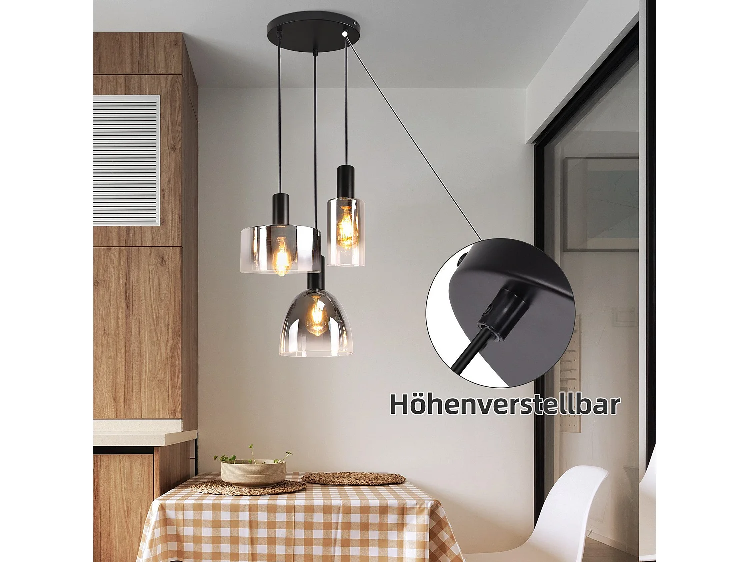 Lampe à Suspension Pour Table à Manger Vintage En Verre Gris Fumé E27 Réglable En Hauteur Pour Salon