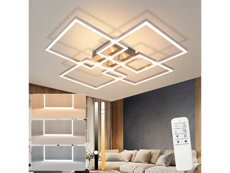 NETTLIFE LED Plafondlamp Slaapkamer Zilver Dimbaar 64CM 36W Geometrische Woonkamer met Afstandsbediening