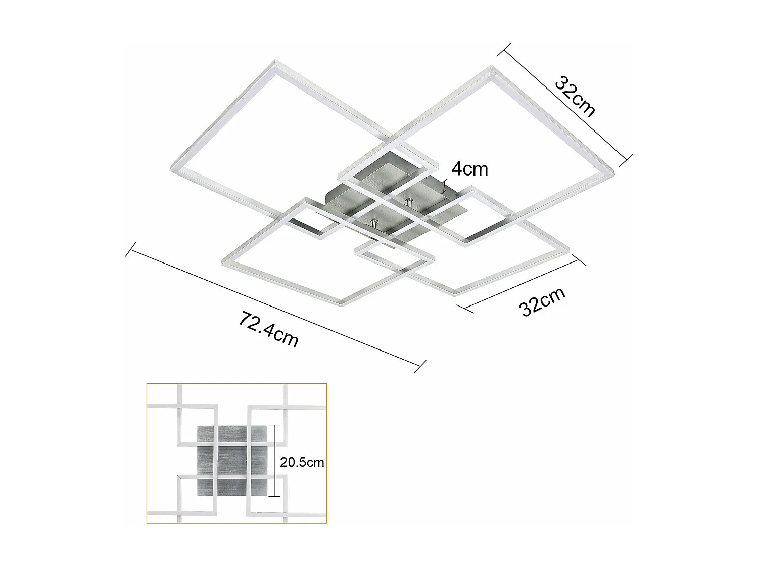 NETTLIFE Plafonnier LED Chambre Argent Dimmable 64CM 36W Géométrique Salon avec Télécommande