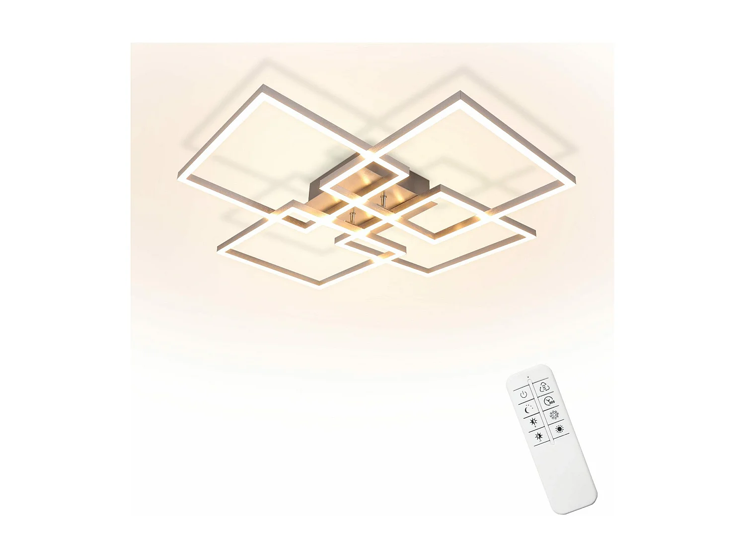 NETTLIFE Plafonnier LED Chambre Argent Dimmable 64CM 36W Géométrique Salon avec Télécommande