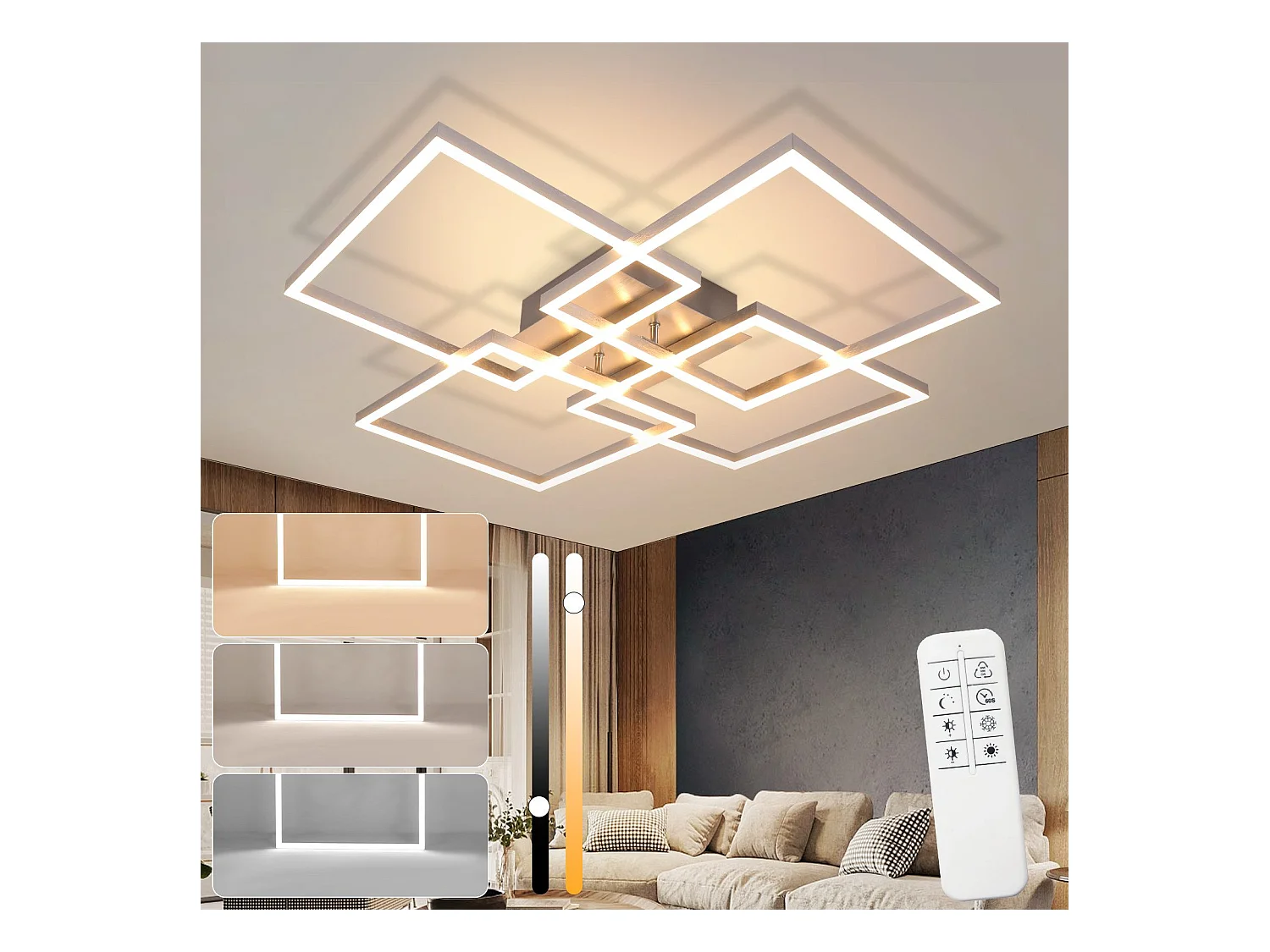 NETTLIFE LED Plafondlamp Slaapkamer Zilver Dimbaar 64CM 36W Geometrische Woonkamer met Afstandsbediening