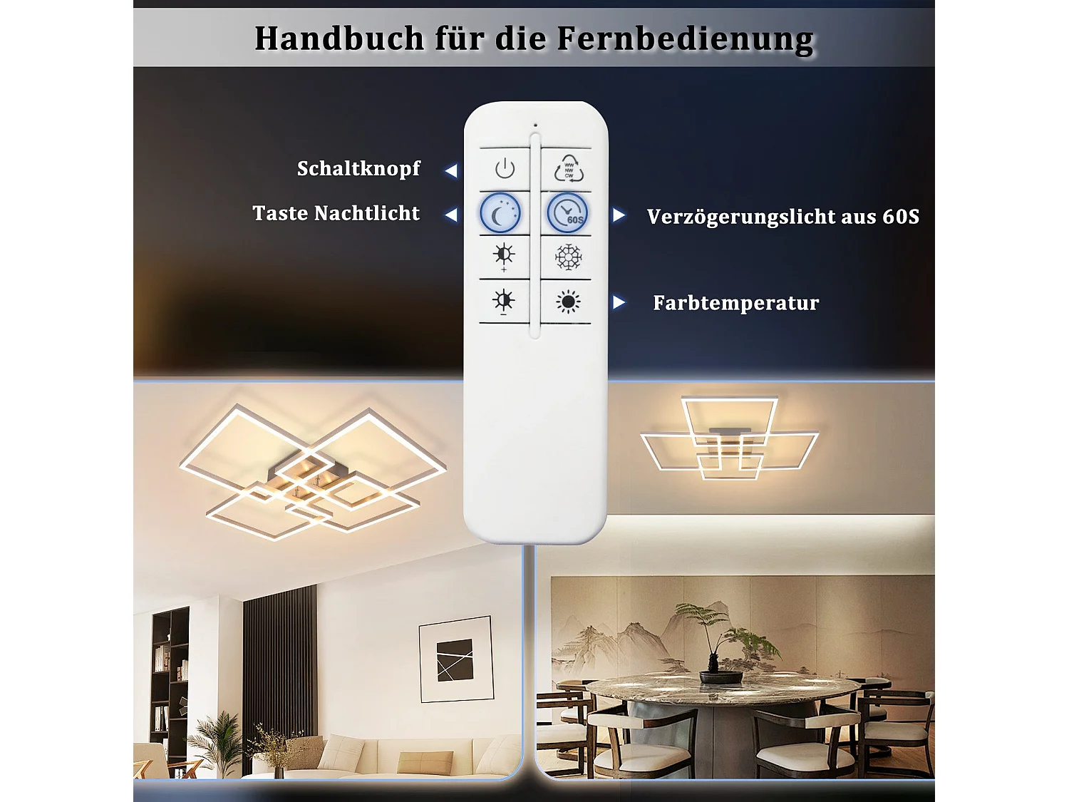 NETTLIFE Plafonnier LED Chambre Argent Dimmable 64CM 36W Géométrique Salon avec Télécommande