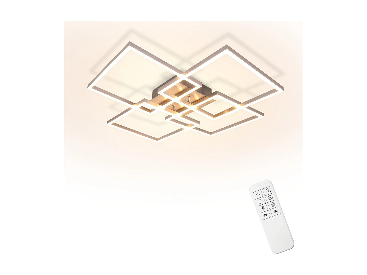 NETTLIFE Plafonnier LED Chambre Argent Dimmable 64CM 36W Géométrique Salon avec Télécommande