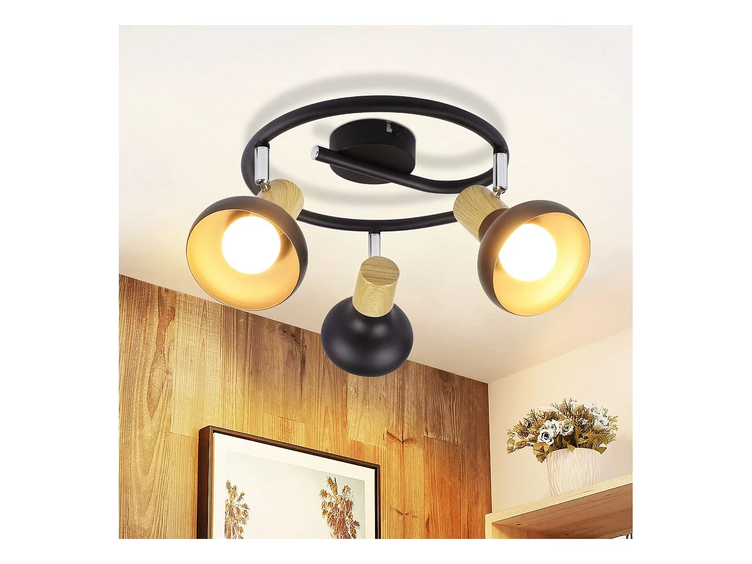 NETTLIFE Spot de plafond 3 flammes E14 plafonnier vintage orientable à 350° pour couloir salon