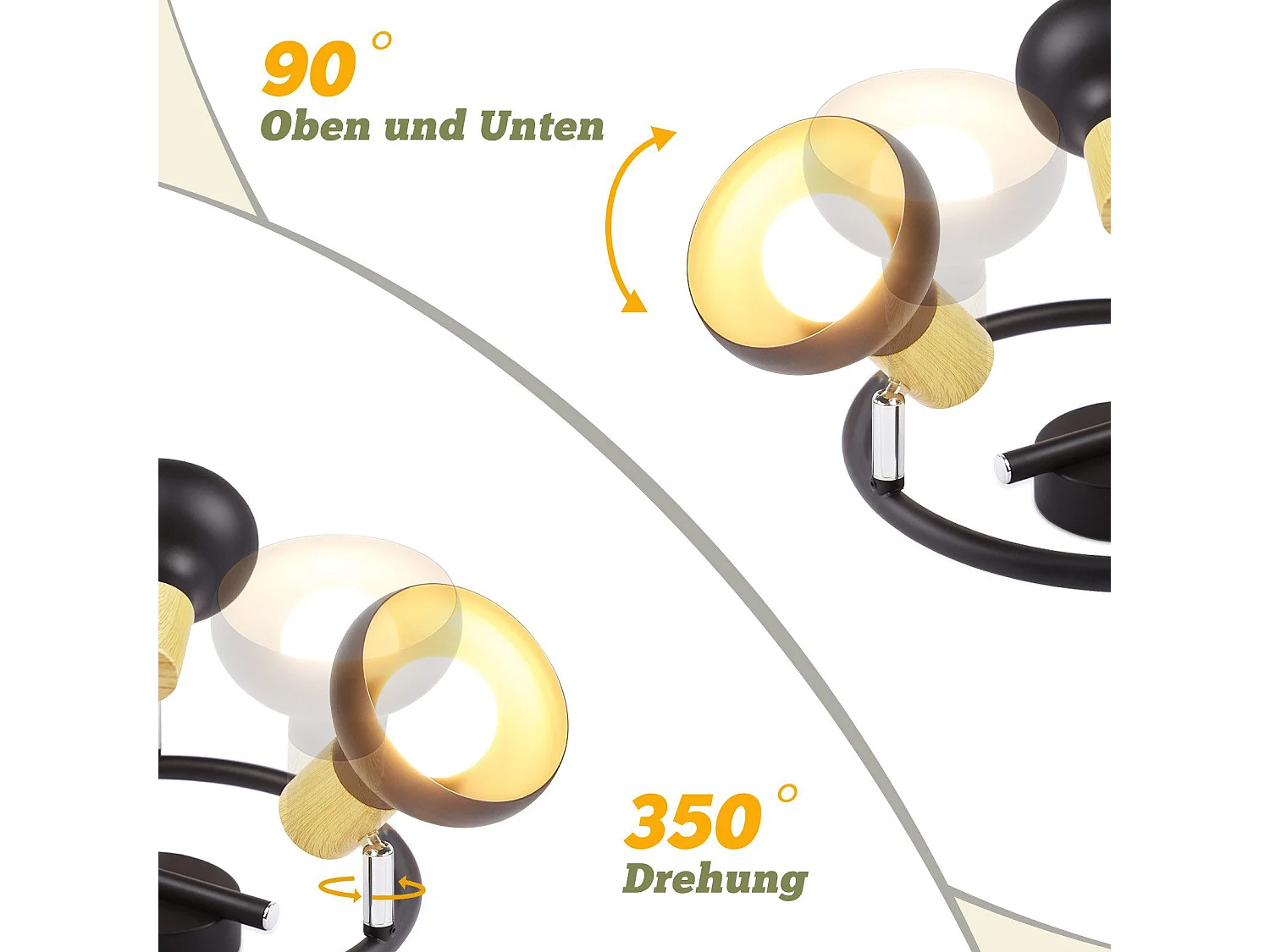 NETTLIFE 3-vlams plafondspot E14 350° verstelbaar vintage plafondlamp voor hal woonkamer