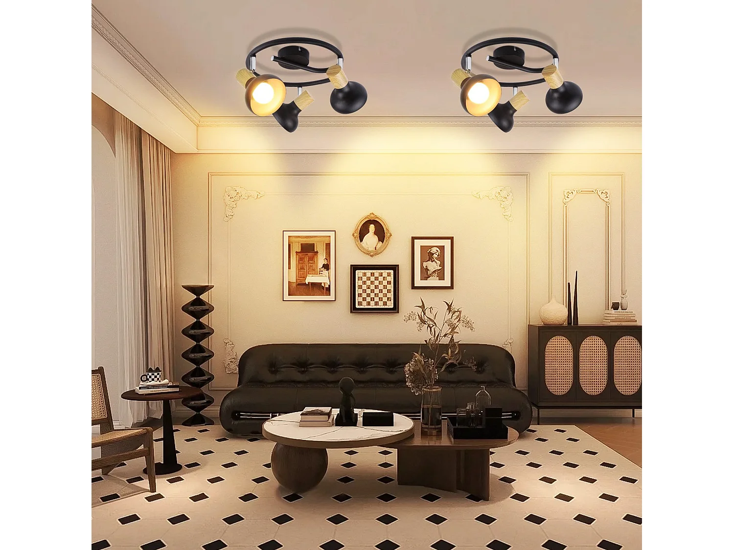 NETTLIFE 3-vlams plafondspot E14 350° verstelbaar vintage plafondlamp voor hal woonkamer