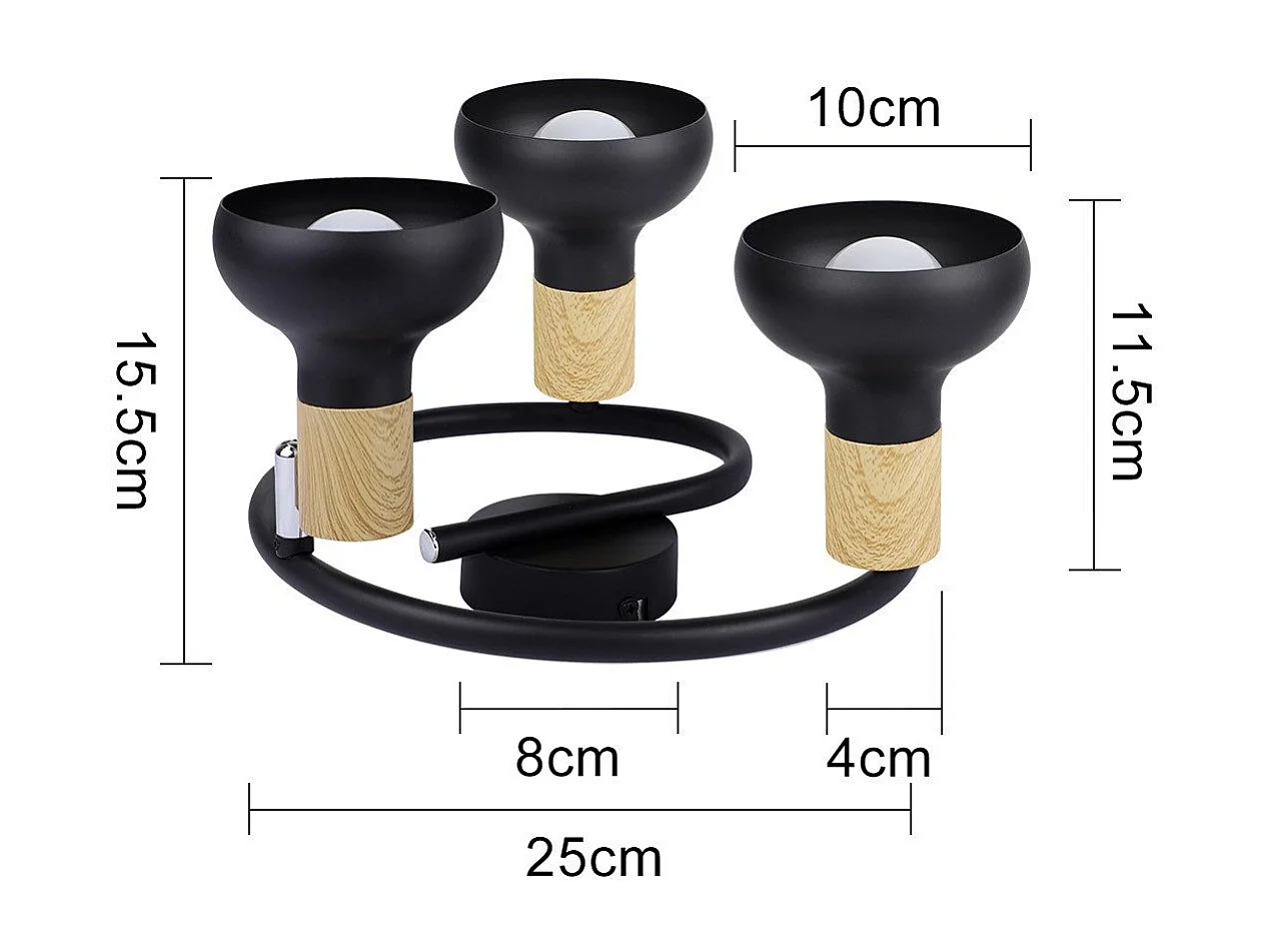 NETTLIFE Spot de plafond 3 flammes E14 plafonnier vintage orientable à 350° pour couloir salon