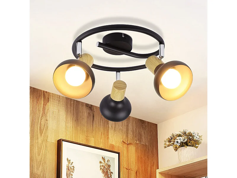 NETTLIFE Spot de plafond 3 flammes E14 plafonnier vintage orientable à 350° pour couloir salon