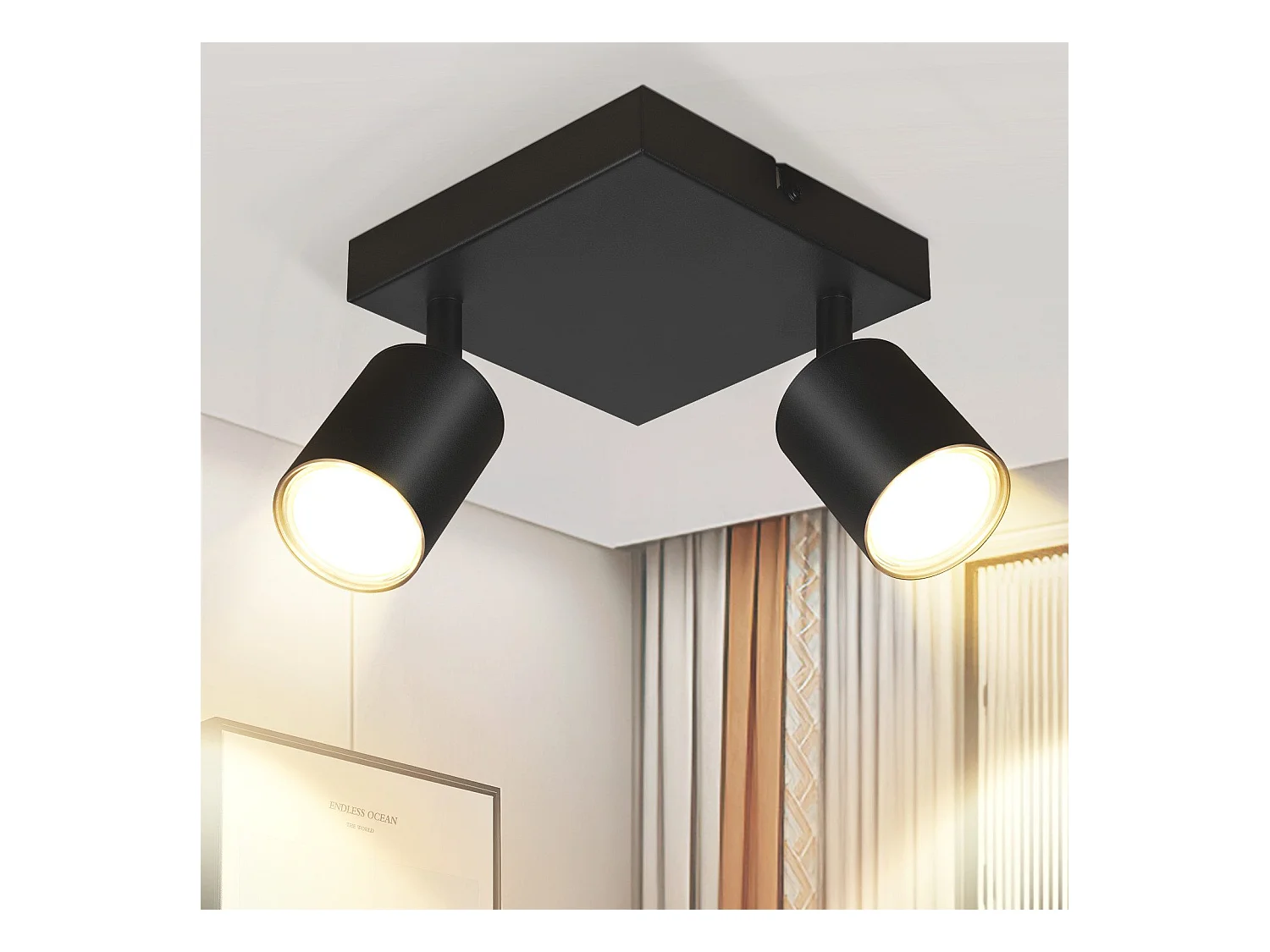 NETTLIFE Spot de plafond salon 2 ampoules noir GU10 plafonnier pivotant spot intérieur moderne pour chambre cuisine