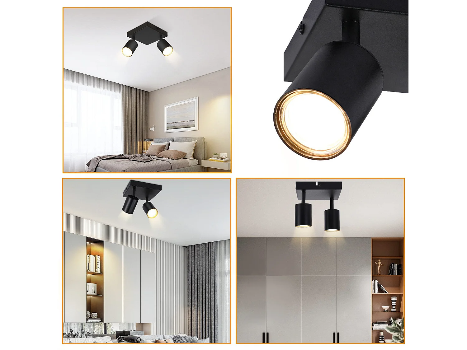 NETTLIFE Plafondspot Woonkamer 2 Lampen Zwart GU10 Draaibare Plafondlamp Moderne Binnenspot voor Slaapkamer Keuken