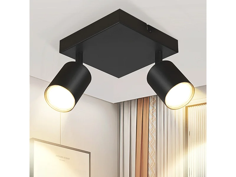 NETTLIFE Spot de plafond salon 2 ampoules noir GU10 plafonnier pivotant spot intérieur moderne pour chambre cuisine