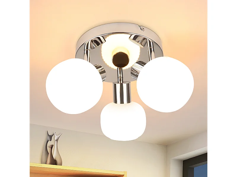 NETTLIFE Foco de techo blanco E14 3 bombillas Pantalla interior de cristal Foco orientable Sin centro de luz