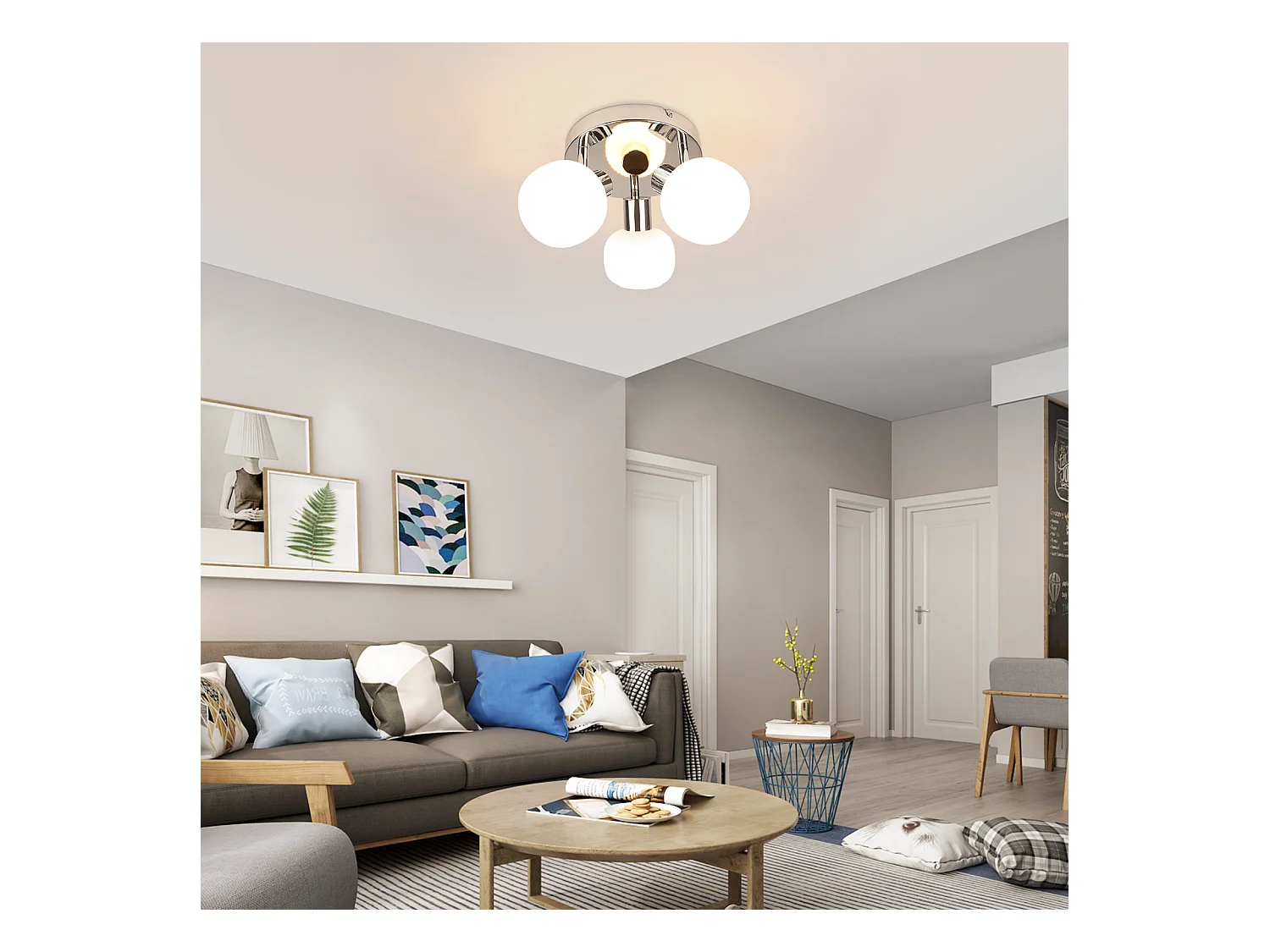 NETTLIFE Biały reflektor sufitowy E14 3 żarówki Wewnętrzny klosz szklany Regulowany reflektor bez środka światła