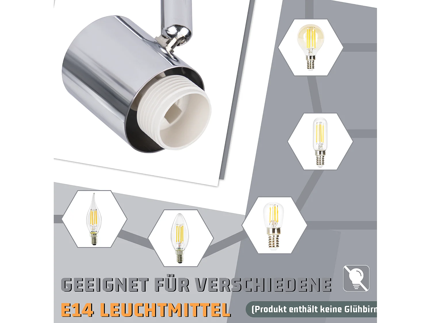 NETTLIFE Biały reflektor sufitowy E14 3 żarówki Wewnętrzny klosz szklany Regulowany reflektor bez środka światła