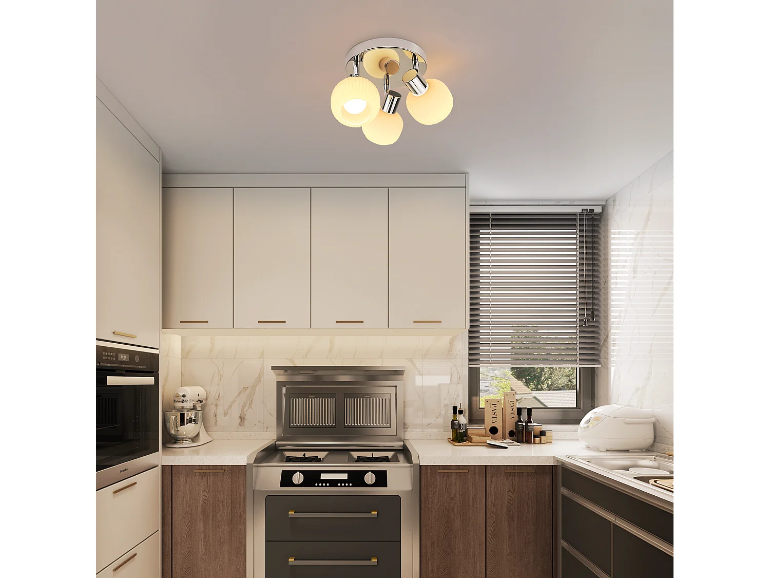 NETTLIFE Spot de plafond blanc E14 3 ampoules abat-jour intérieur en verre spot orientable sans centre lumineux