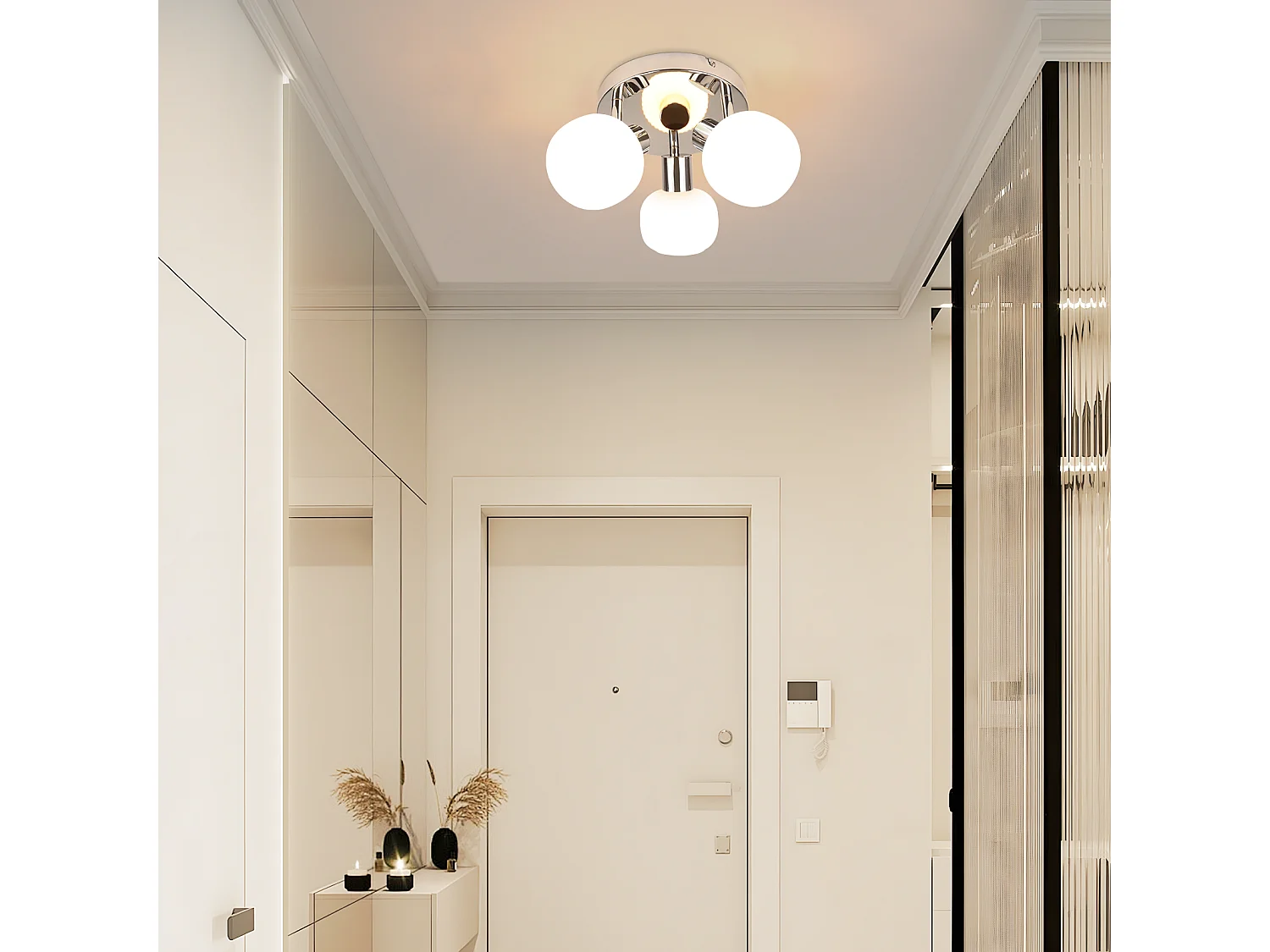 NETTLIFE Spot de plafond blanc E14 3 ampoules abat-jour intérieur en verre spot orientable sans centre lumineux