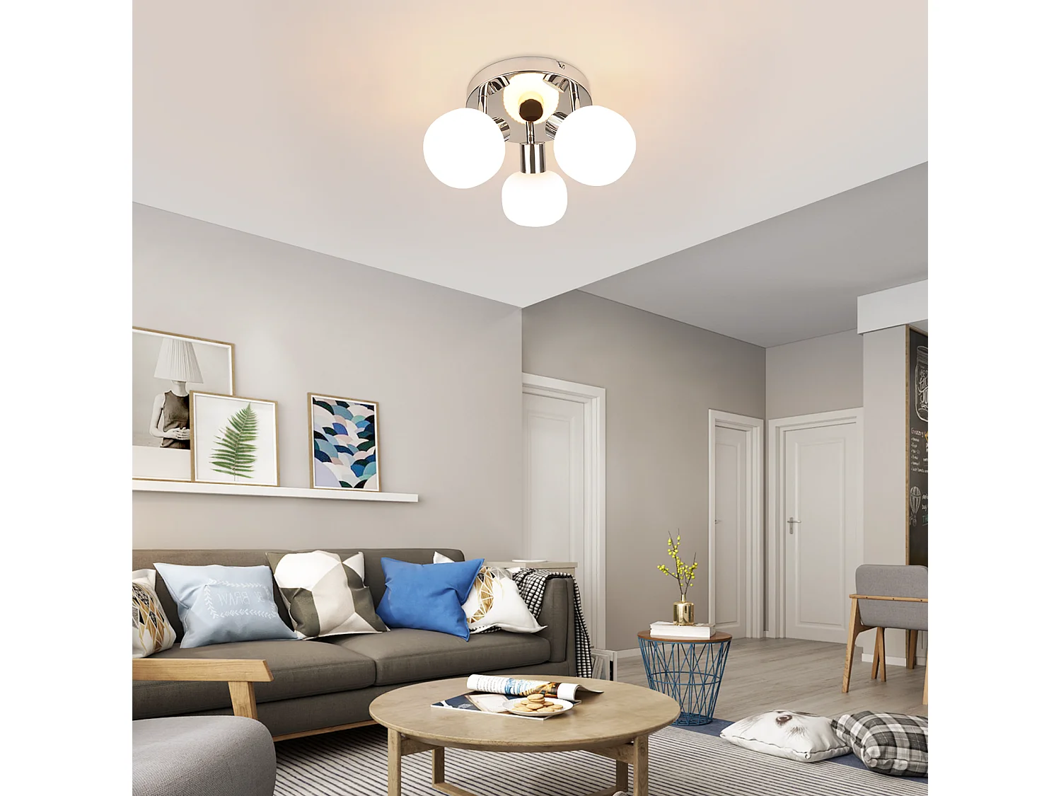 NETTLIFE Spot de plafond blanc E14 3 ampoules abat-jour intérieur en verre spot orientable sans centre lumineux