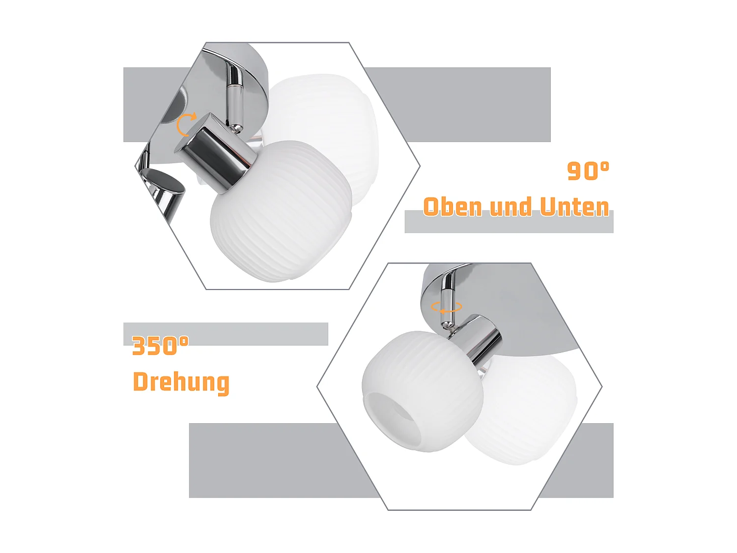 NETTLIFE Spot de plafond blanc E14 3 ampoules abat-jour intérieur en verre spot orientable sans centre lumineux