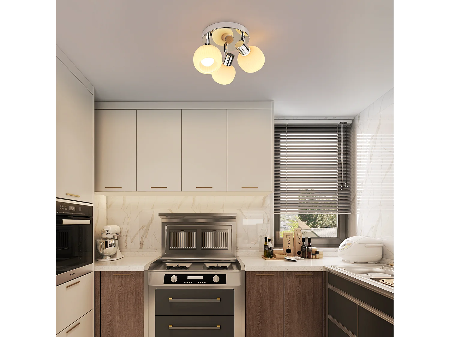 NETTLIFE Spot de plafond blanc E14 3 ampoules abat-jour intérieur en verre spot orientable sans centre lumineux