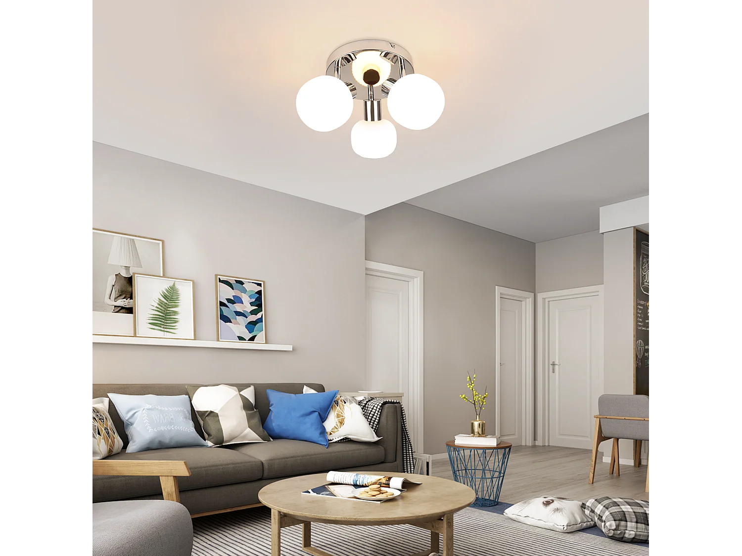 NETTLIFE Spot de plafond blanc E14 3 ampoules abat-jour intérieur en verre spot orientable sans centre lumineux