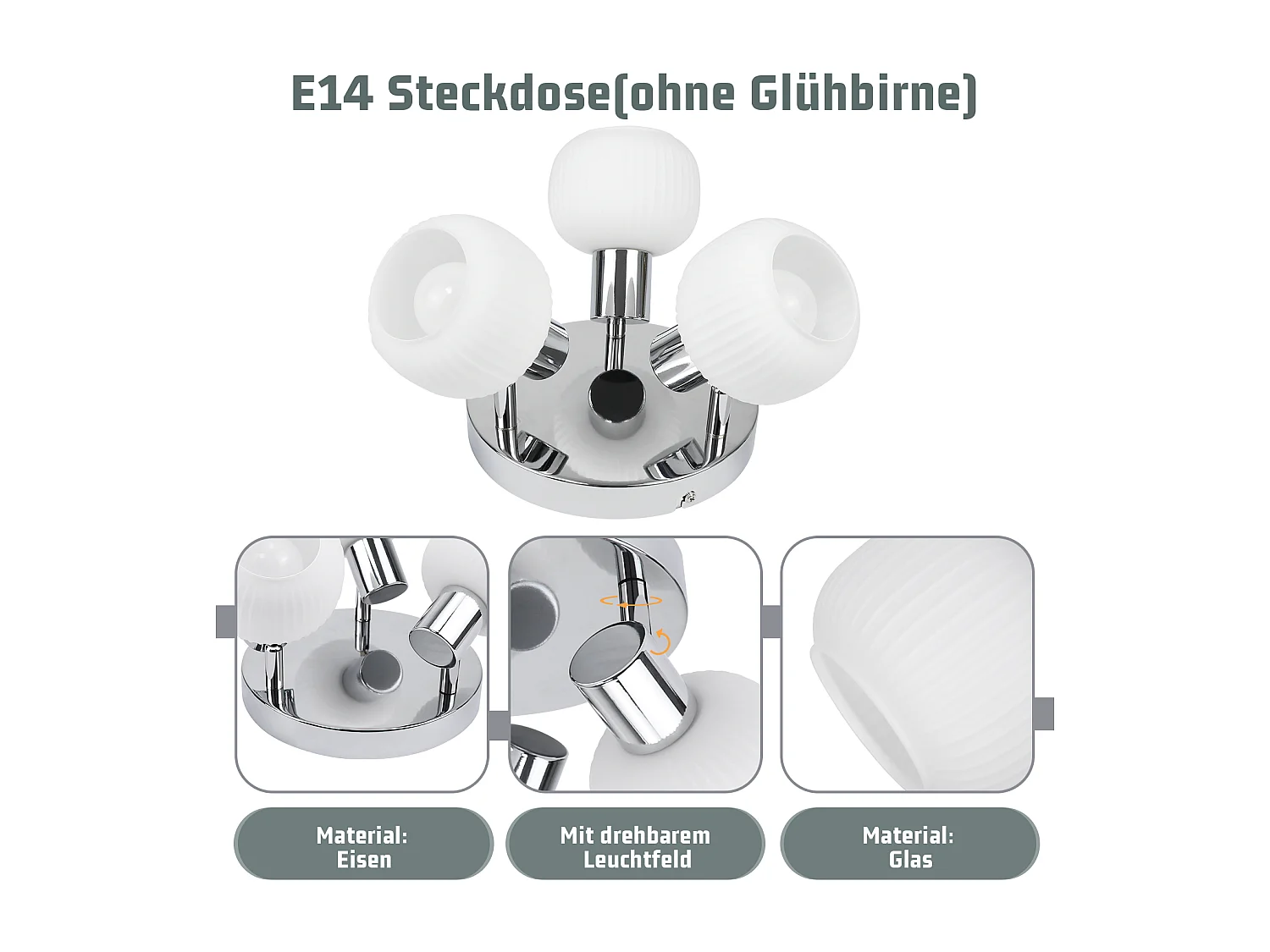 NETTLIFE Spot de plafond blanc E14 3 ampoules abat-jour intérieur en verre spot orientable sans centre lumineux