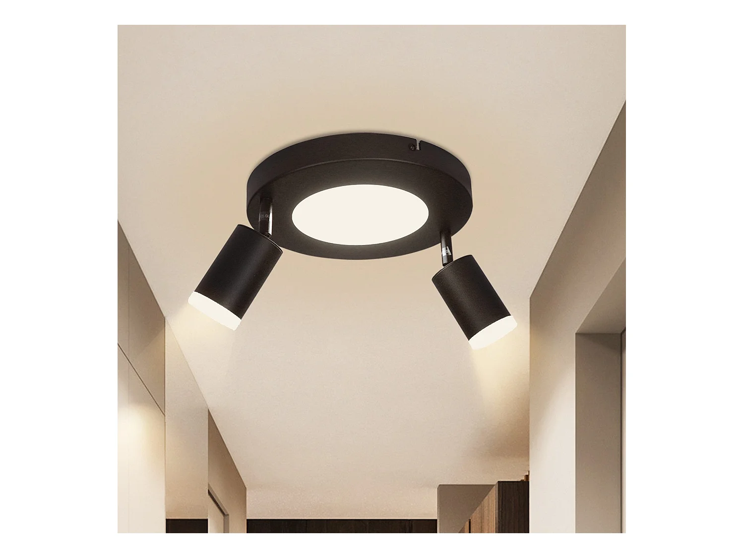 NETTLIFE Foco de techo 2 focos negro 3000K protección ocular fácil instalación orientable 350° GU10