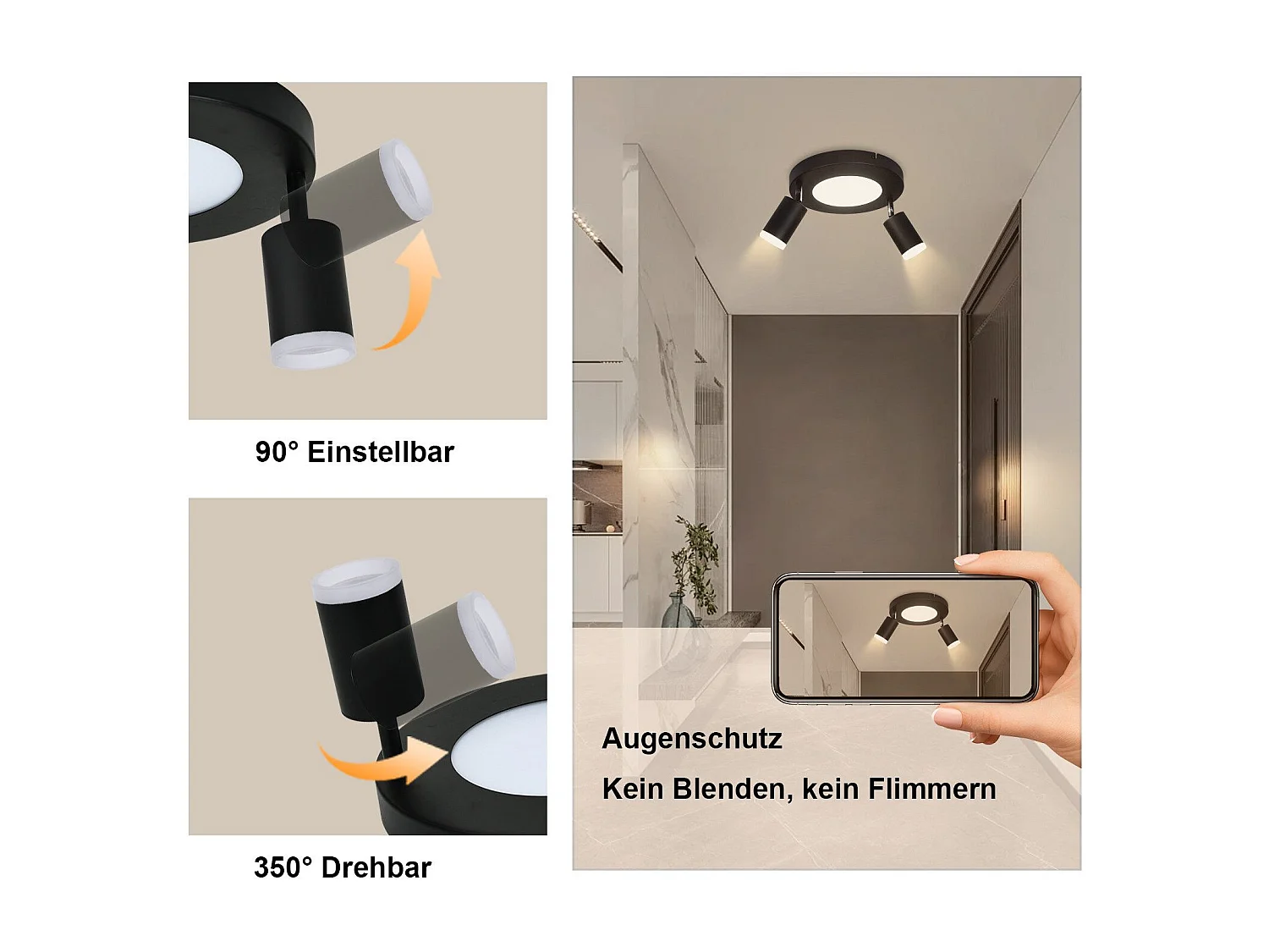 NETTLIFE Plafondspot 2 lampen zwart 3000K oogbescherming eenvoudige installatie verstelbaar 350° GU10