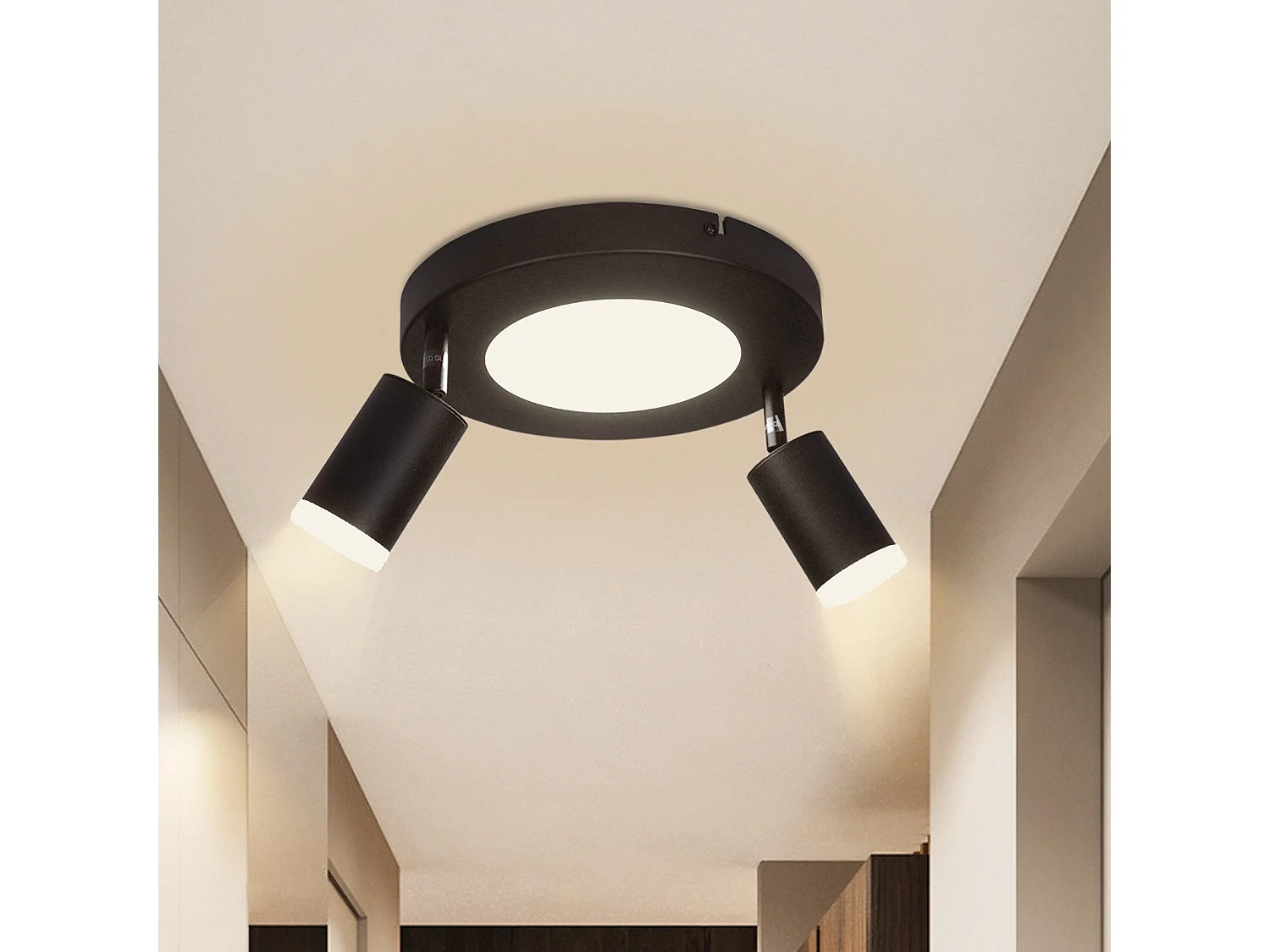 NETTLIFE Spot de plafond 2 ampoules noir 3000K protection des yeux installation facile orientable 350° GU10