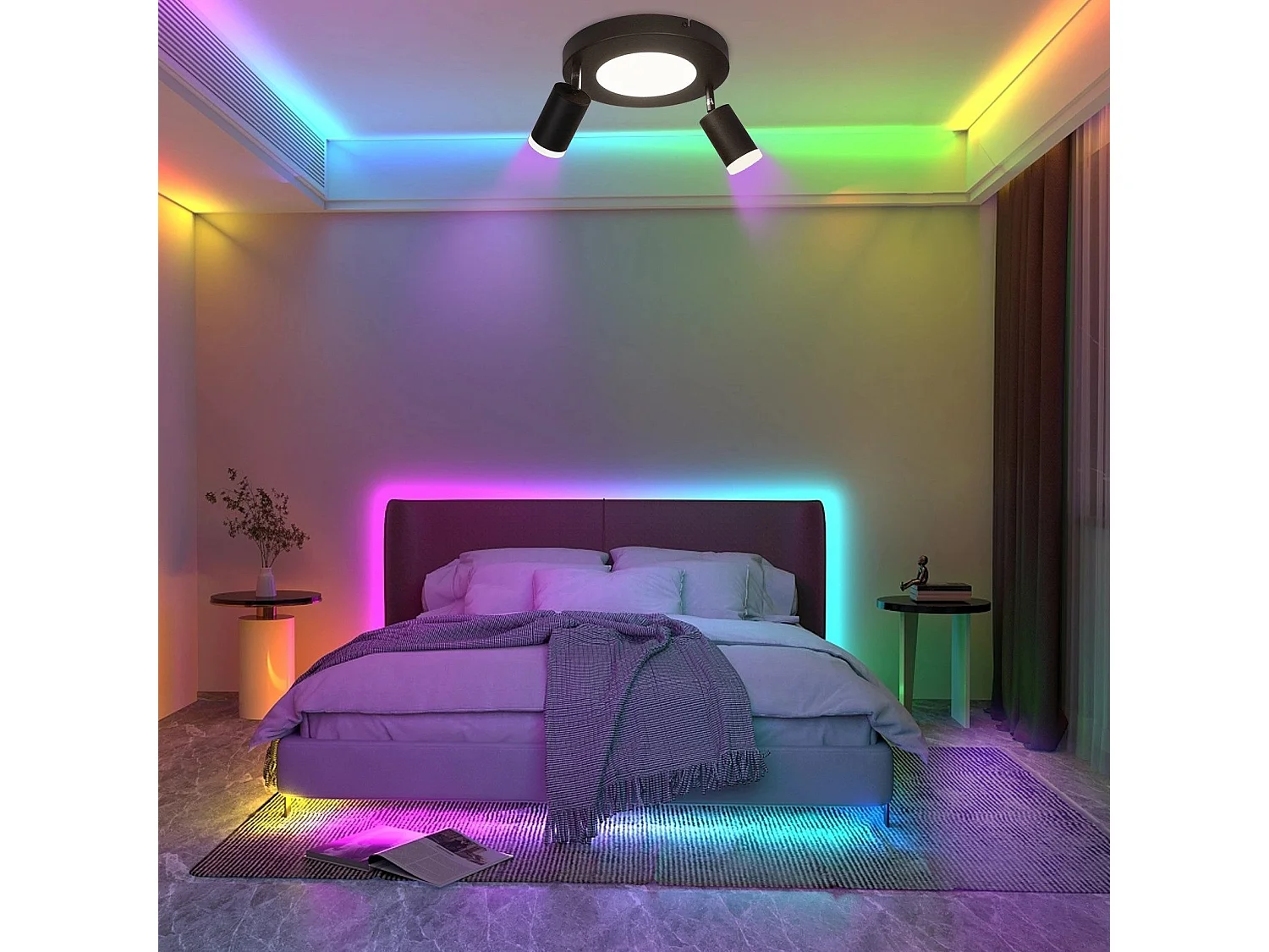 NETTLIFE Spot de plafond 2 ampoules noir 3000K protection des yeux installation facile orientable 350° GU10