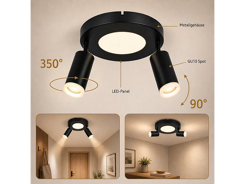 NETTLIFE Plafondspot 2 lampen zwart 3000K oogbescherming eenvoudige installatie verstelbaar 350° GU10