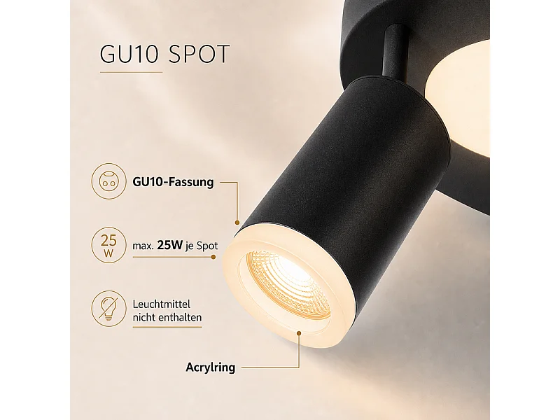 NETTLIFE Plafondspot 2 lampen zwart 3000K oogbescherming eenvoudige installatie verstelbaar 350° GU10