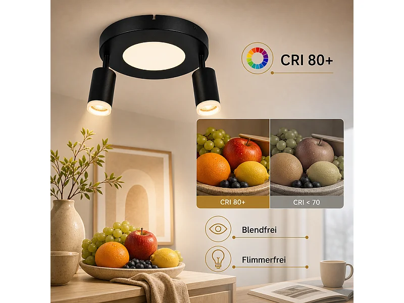 NETTLIFE Plafondspot 2 lampen zwart 3000K oogbescherming eenvoudige installatie verstelbaar 350° GU10