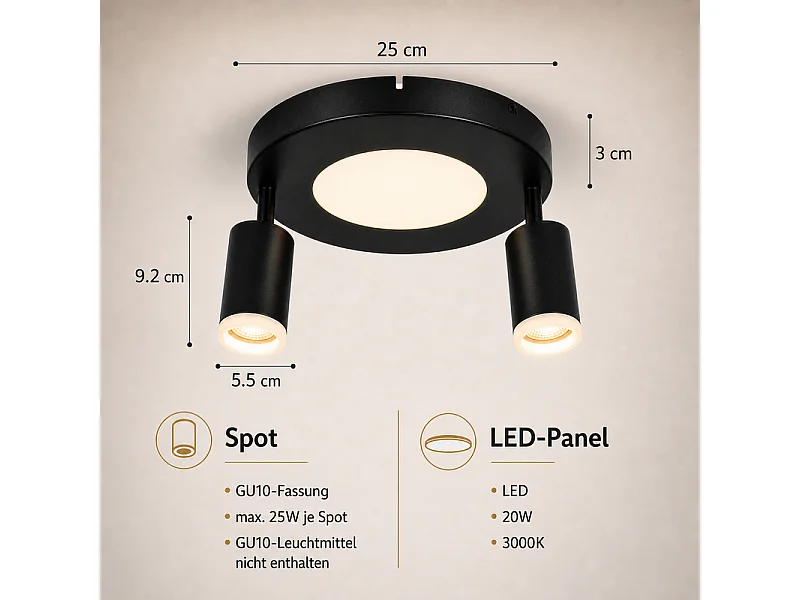 NETTLIFE Plafondspot 2 lampen zwart 3000K oogbescherming eenvoudige installatie verstelbaar 350° GU10
