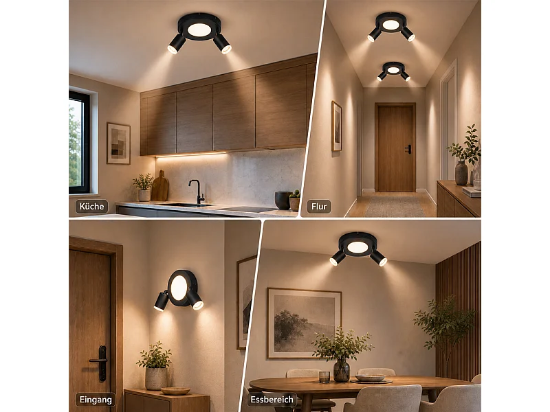 NETTLIFE Plafondspot 2 lampen zwart 3000K oogbescherming eenvoudige installatie verstelbaar 350° GU10