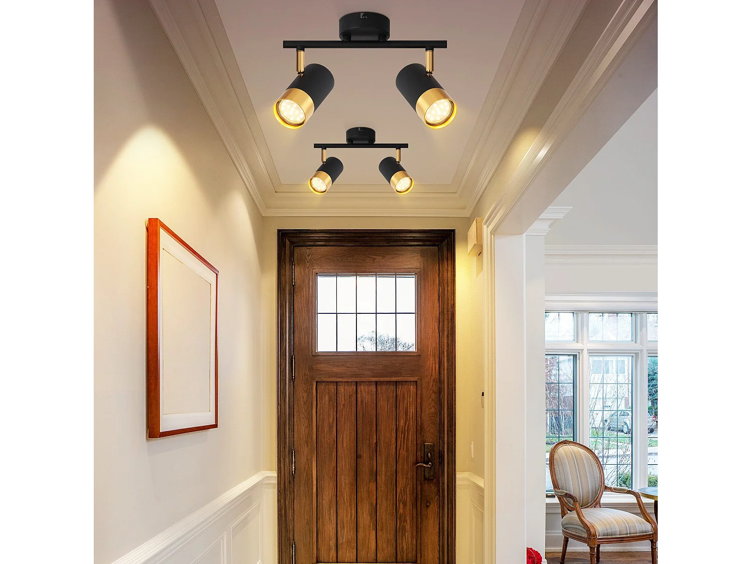 NETTLIFE Spot de plafond GU10 lampe de couloir noir or spot vintage rotatif à 350° pour salon chambre cuisine