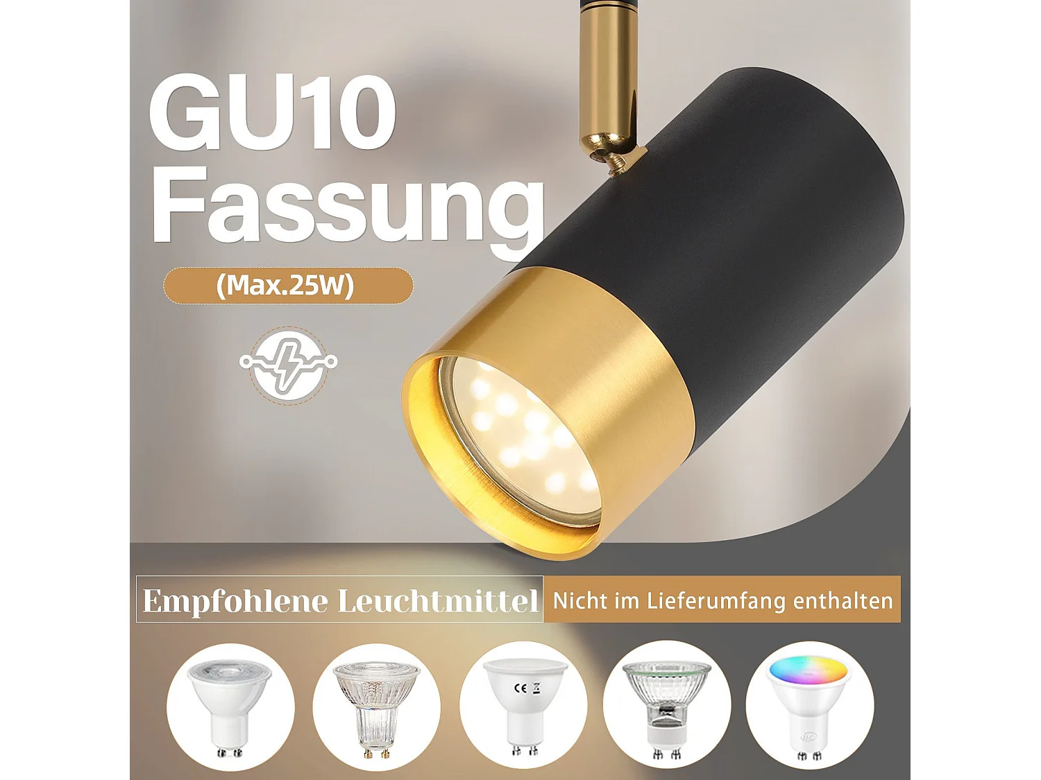 NETTLIFE Spot de plafond GU10 lampe de couloir noir or spot vintage rotatif à 350° pour salon chambre cuisine