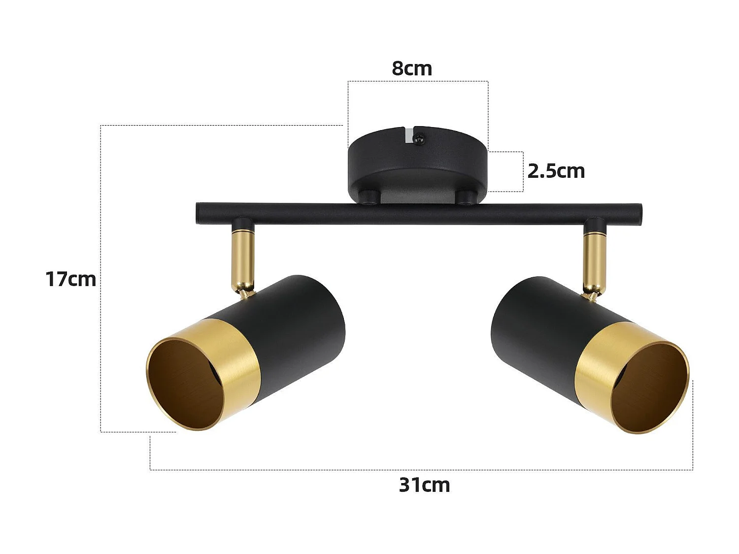 NETTLIFE Spot de plafond GU10 lampe de couloir noir or spot vintage rotatif à 350° pour salon chambre cuisine