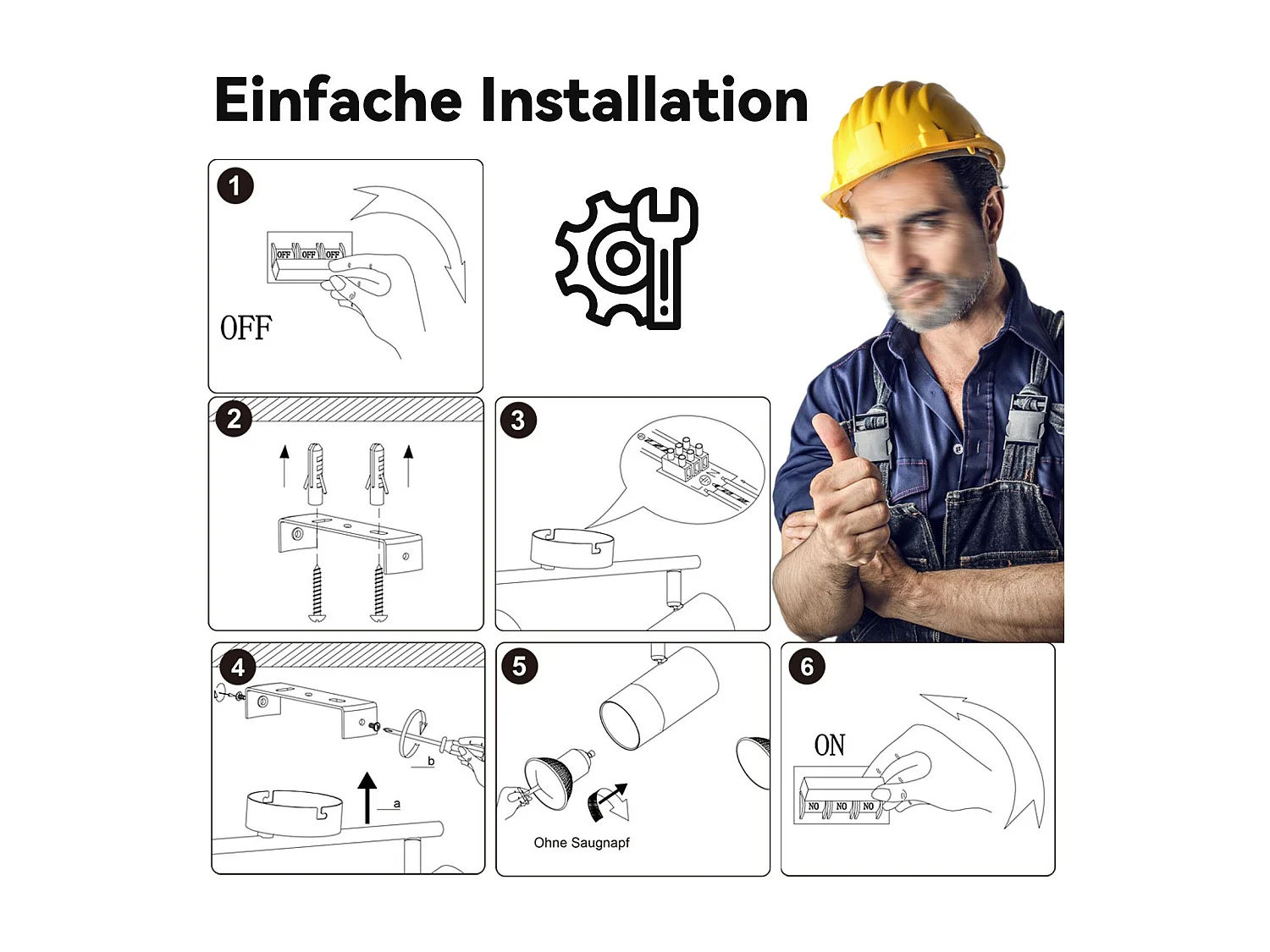 NETTLIFE Spot de plafond GU10 lampe de couloir noir or spot vintage rotatif à 350° pour salon chambre cuisine