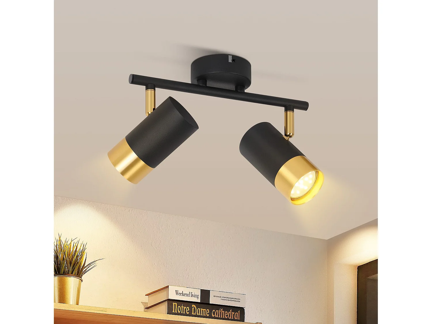 NETTLIFE Spot de plafond GU10 lampe de couloir noir or spot vintage rotatif à 350° pour salon chambre cuisine