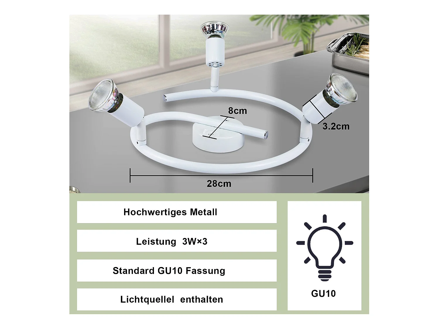 NETTLIFE Regulowany reflektor sufitowy LED GU10 3-płomieniowy reflektor sufitowy Industrialny salon